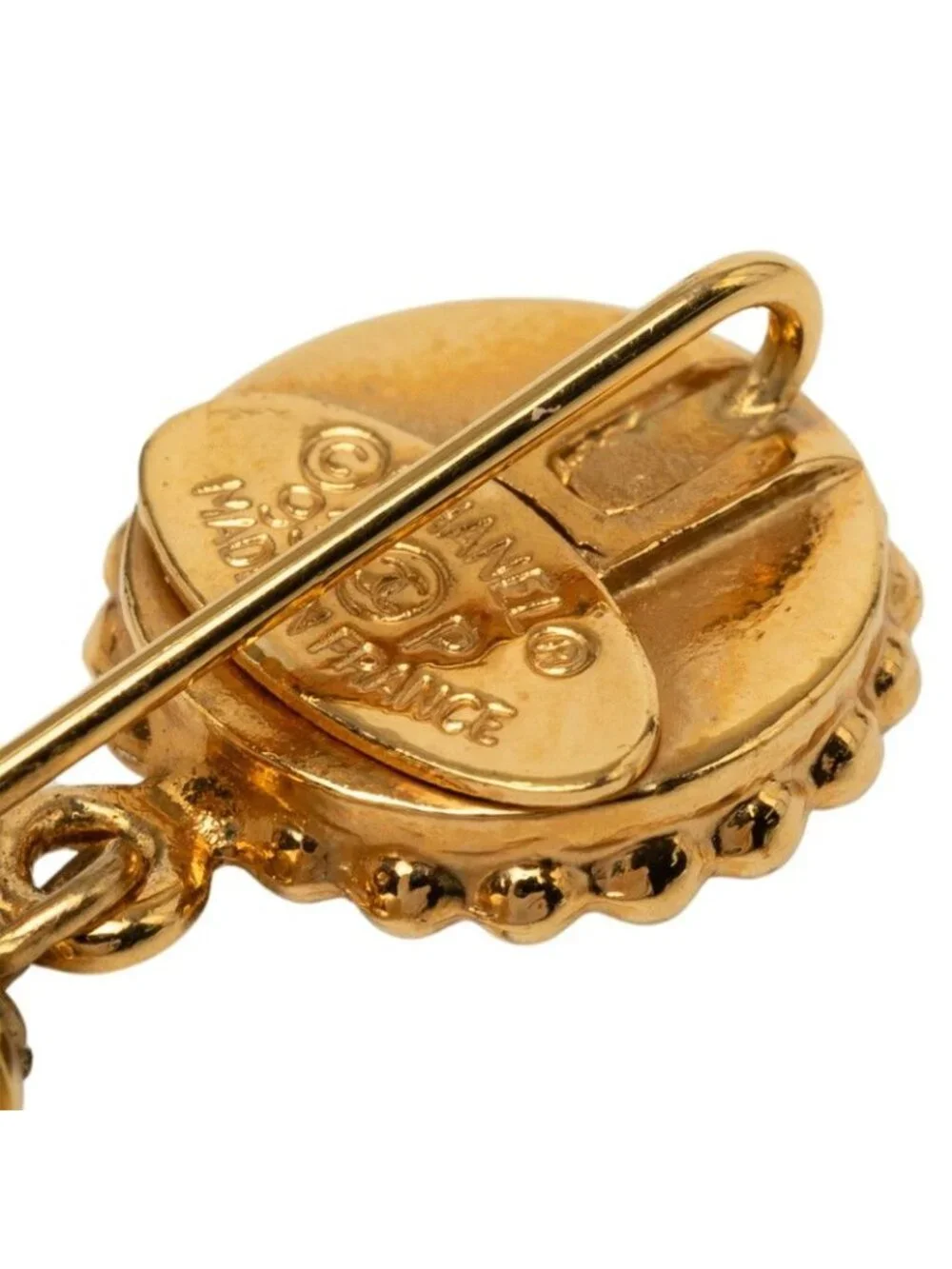 Chanel Clover Motif Pin Brooch Gold Black Plated Faux Pearl